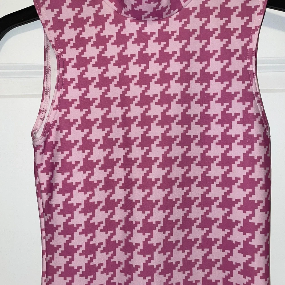 Black Milk Clothing High Neck Toastie Dress Pink houndstooth pattern Size XS - Picture 3 of 7
